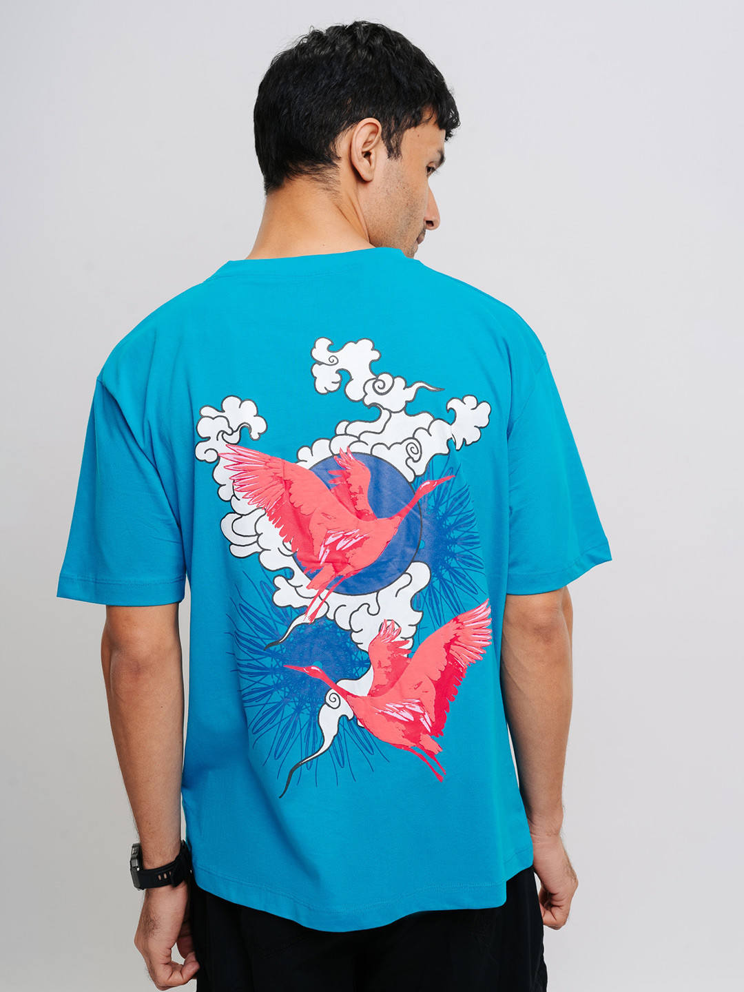 

FREAKINS Blue Graphic Printed Drop-Shoulder Sleeves Pure Cotton Oversized T-shirt