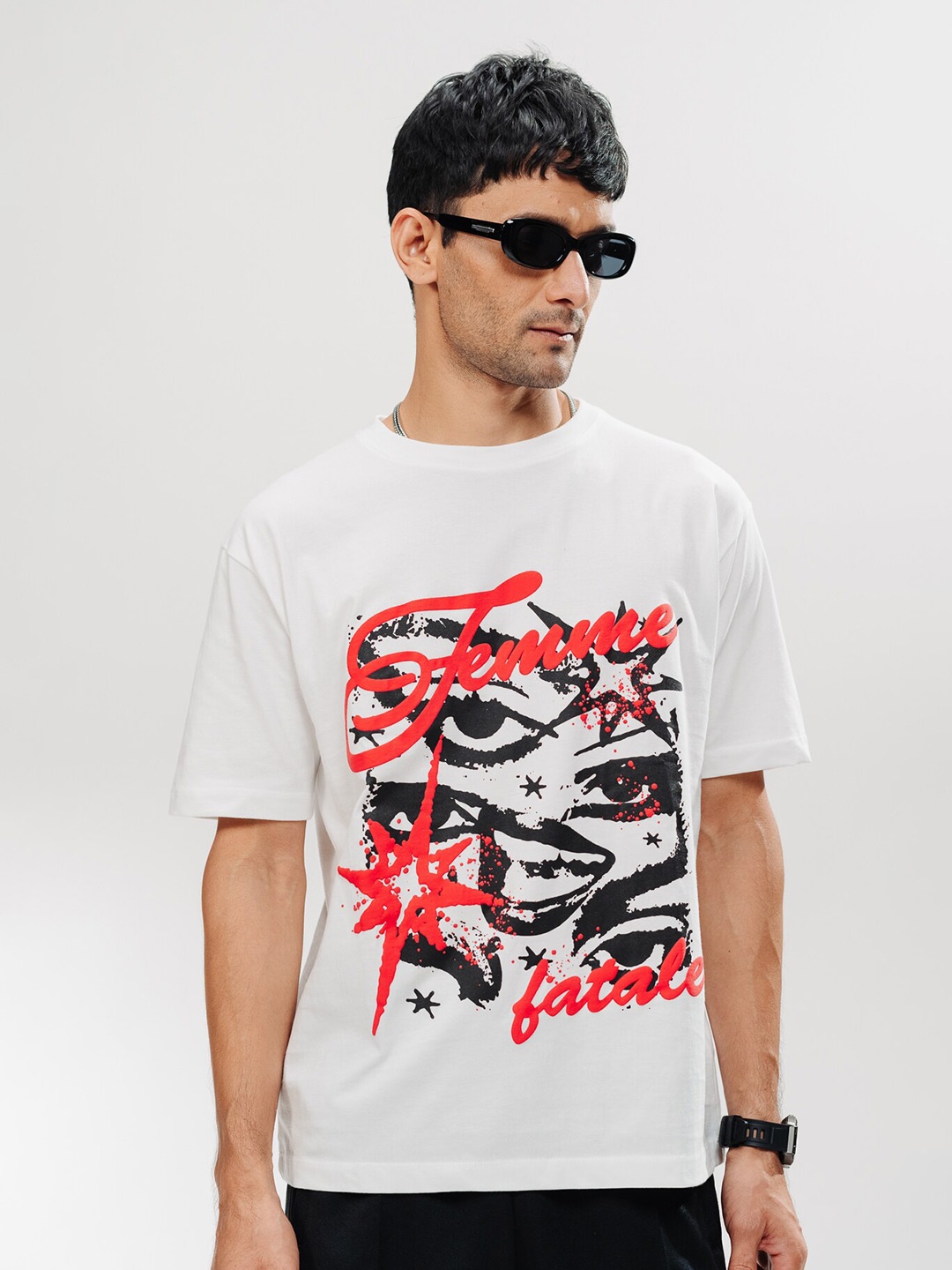 

FREAKINS White Typography Printed Drop-Shoulder Sleeves Pure Cotton Oversized T-shirt