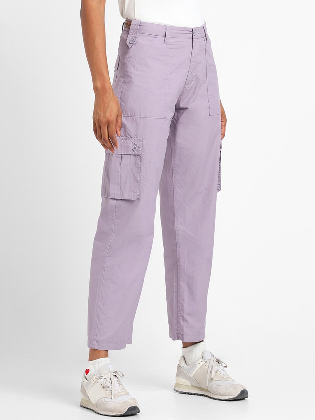 

FOREVER 21 Women Mid-Rise Pure Cotton Cropped Cargos, Purple