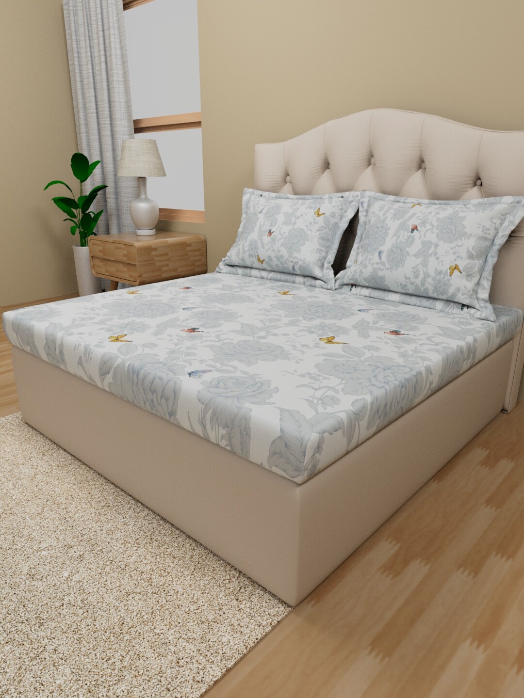 

Himeya Blue & White Floral Cotton 80 TC Queen Bedsheet With 2 Pillow Covers