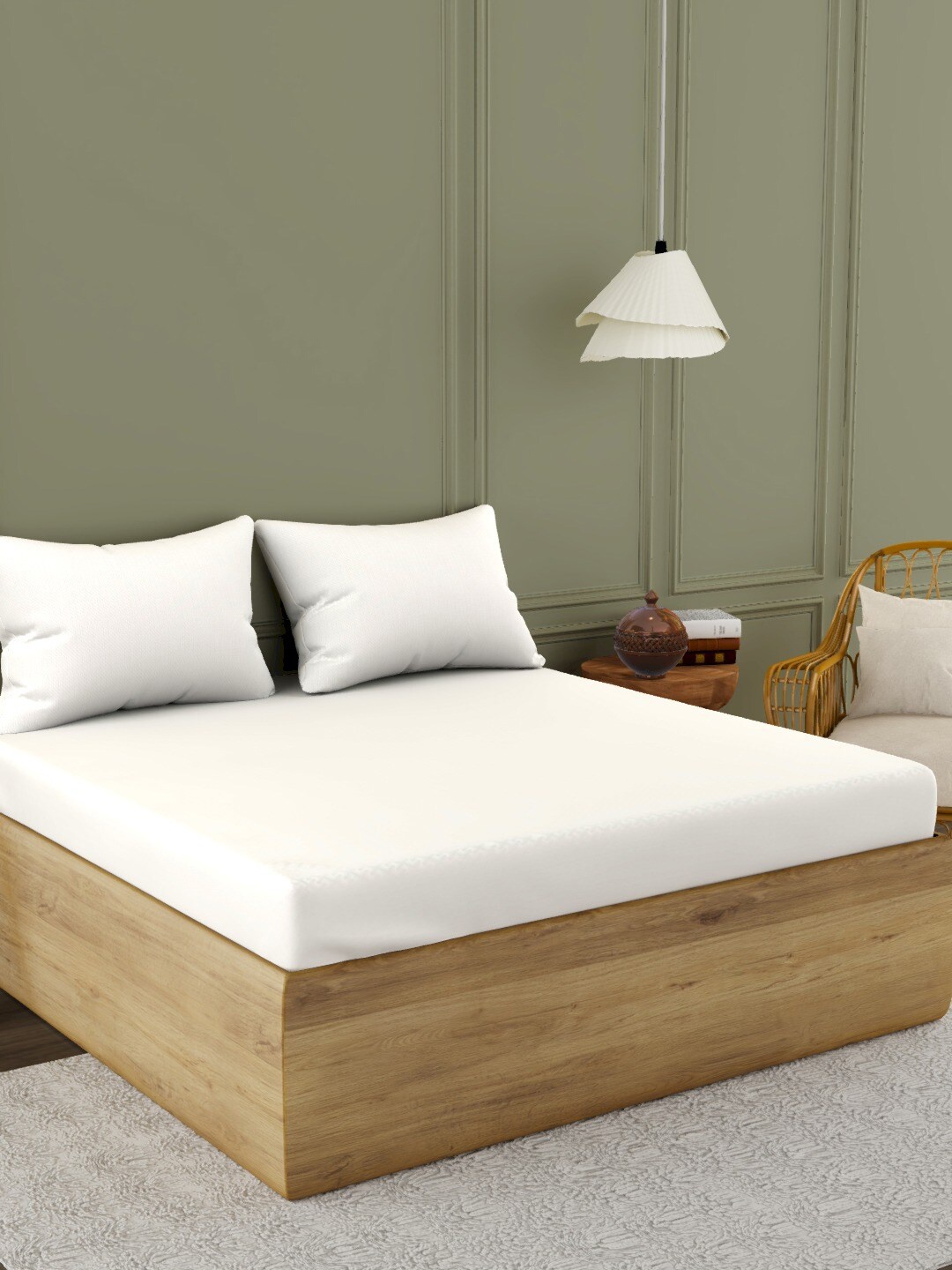 

Himeya White Cotton 300 TC King Bedsheet With 2 Pillow Covers