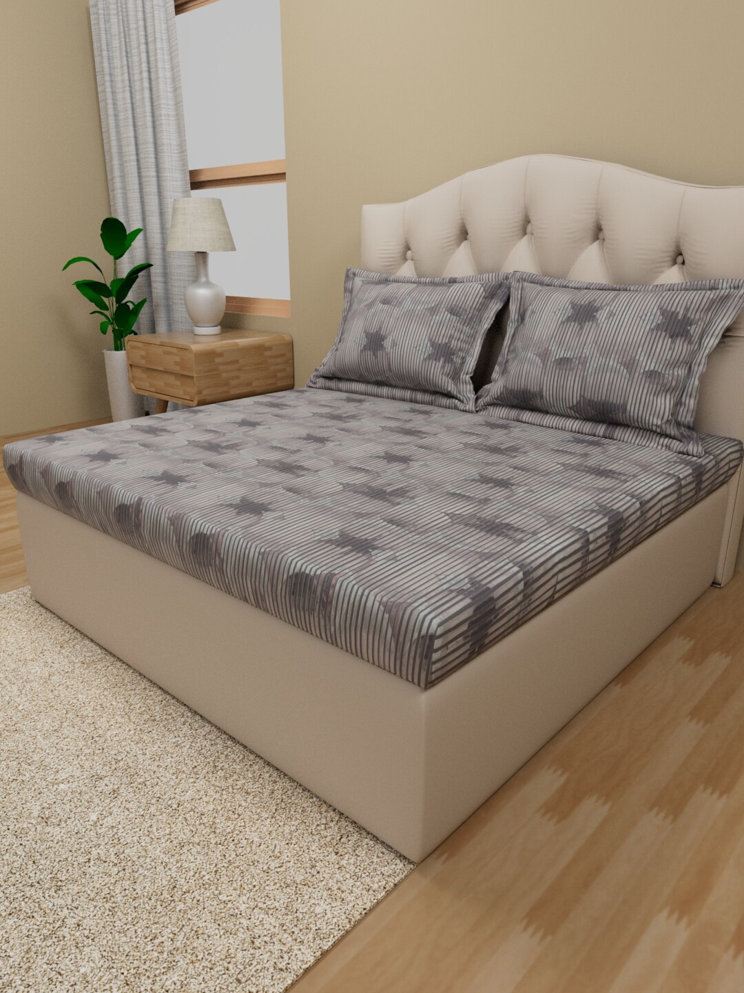 

Himeya Grey Striped Cotton 180 TC King Bedsheet With 2 Pillow Covers
