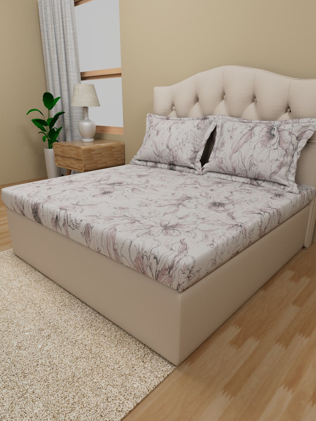 

Himeya Rose & White Floral Cotton 180 TC Queen Bedsheet With 2 Pillow Covers