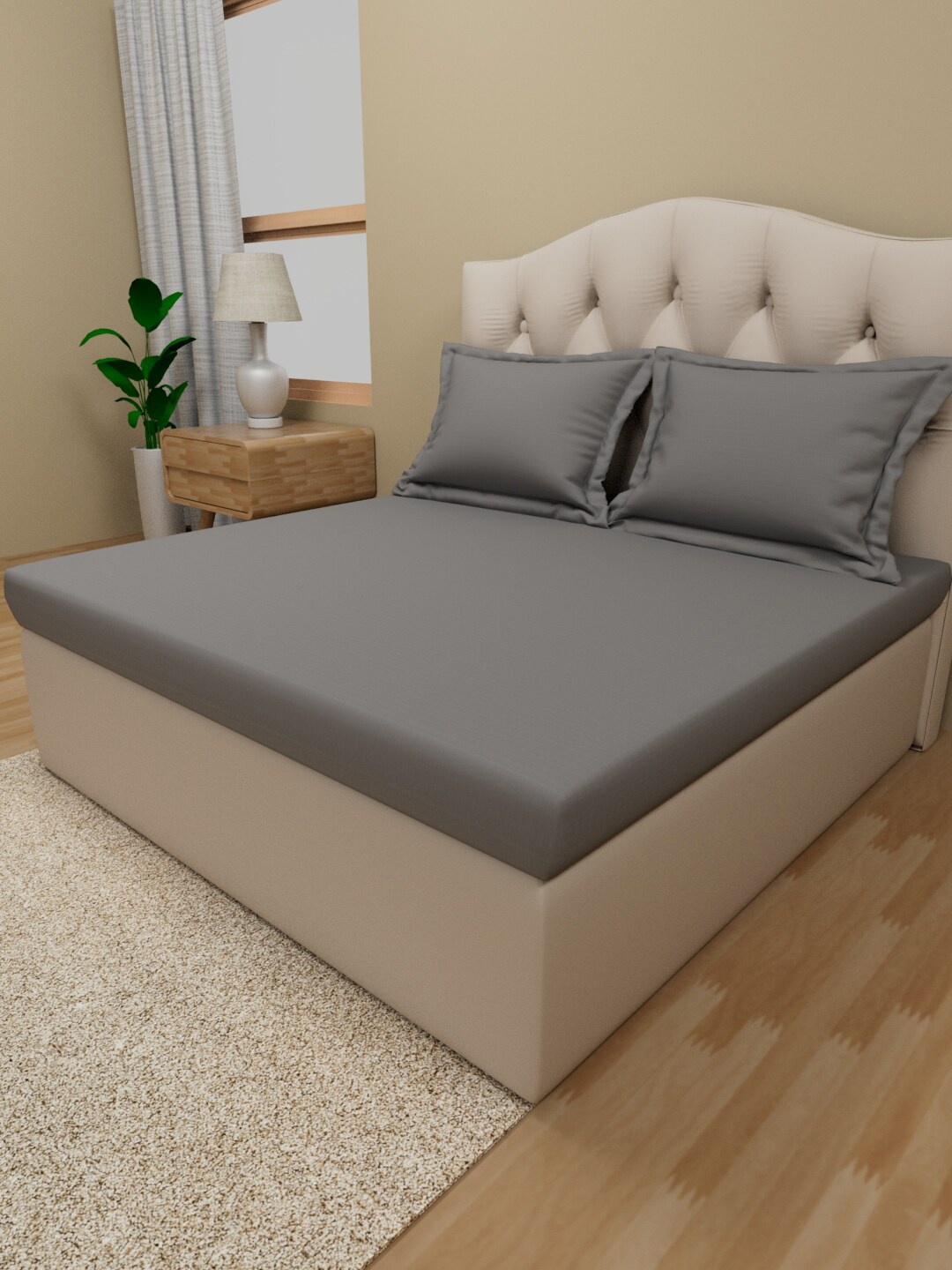 

Himeya Grey Cotton 210 TC Queen Bedsheet With 2 Pillow Covers