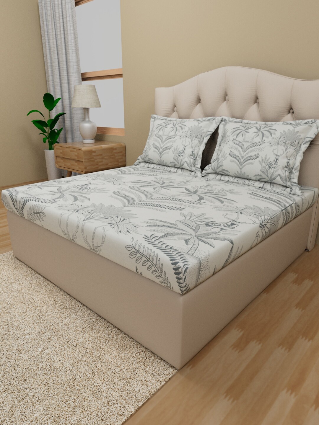 

Himeya White & Green Ethnic Motifs Cotton 180 TC King Bedsheet With 2 Pillow Covers
