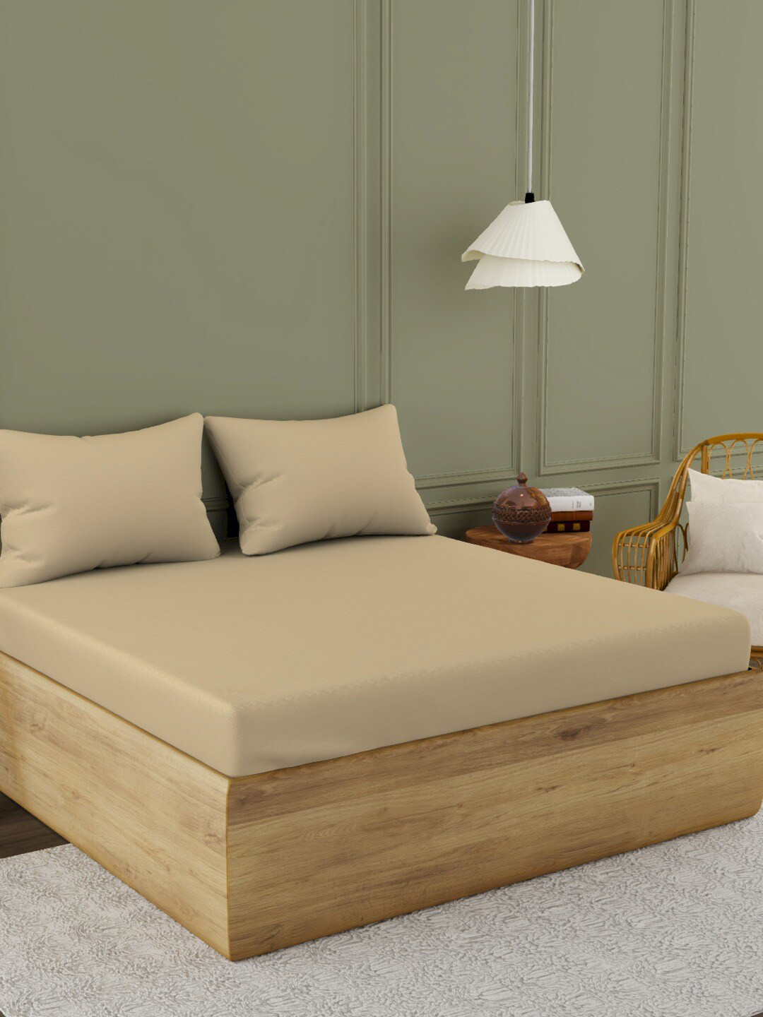 

Himeya Beige Solid Cotton 300 TC King Bedsheet with 2 Pillow Covers