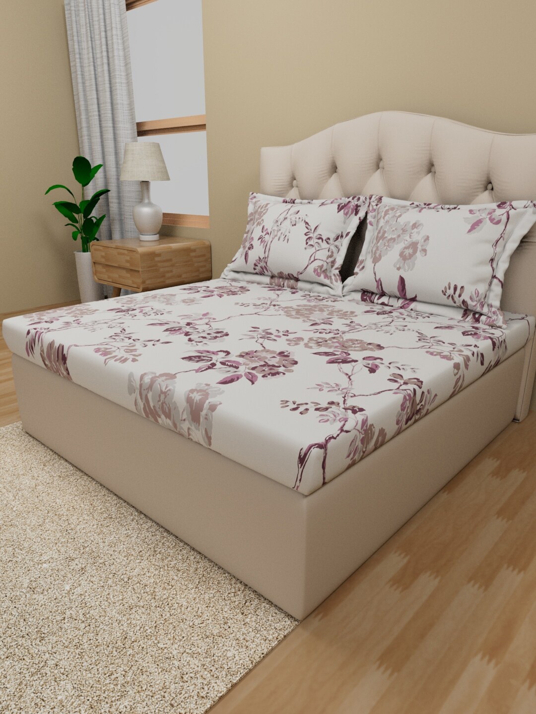 

Himeya Pink & White Printed Cotton 180 TC Queen Bedsheet with 2 Pillow Covers