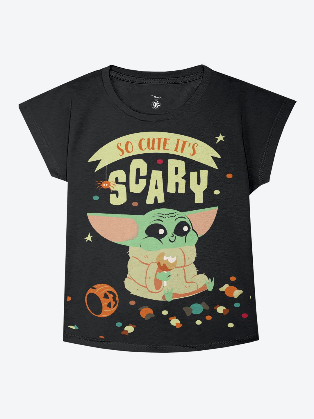 

YK Disney Girls Yoda Printed Regular Top, Black