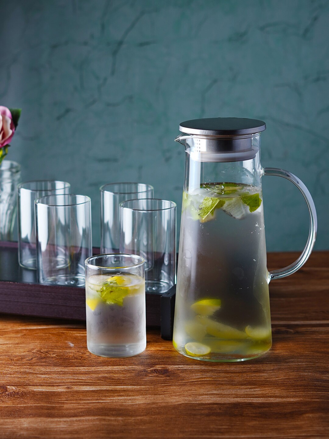 

ceradeco 7 PcsTransparent Borosilicate Lemon Glass With Jug, Transparent