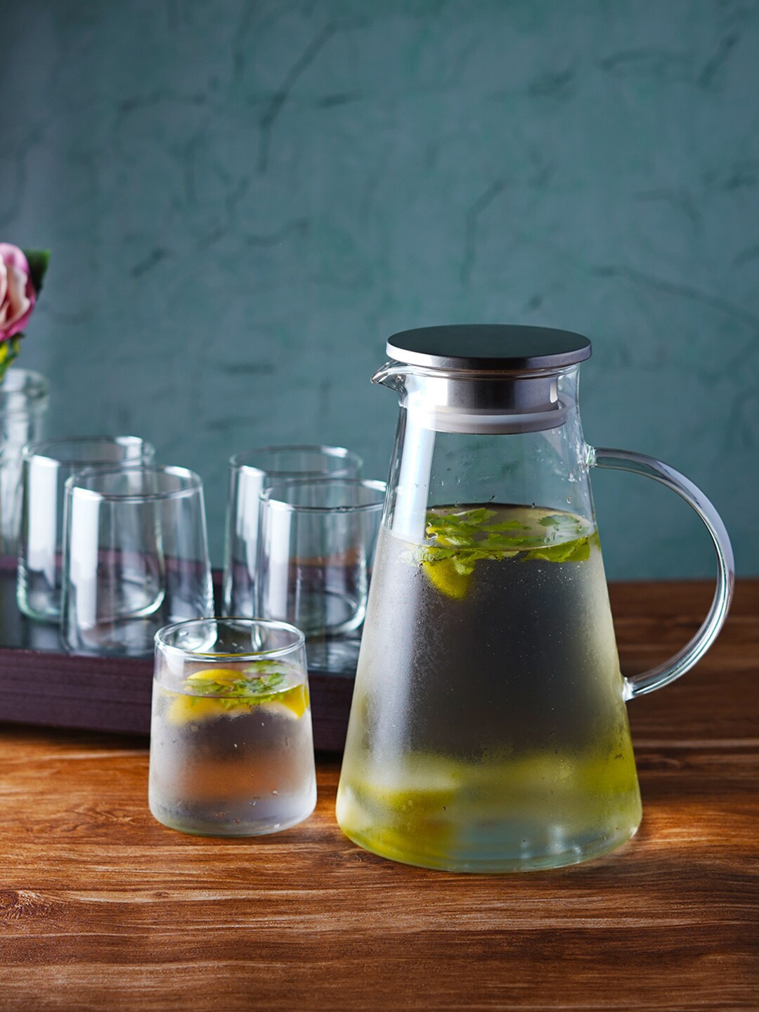 

ceradeco 7 Pcs Transparent Borosilicate Lemon Glasses & Jug