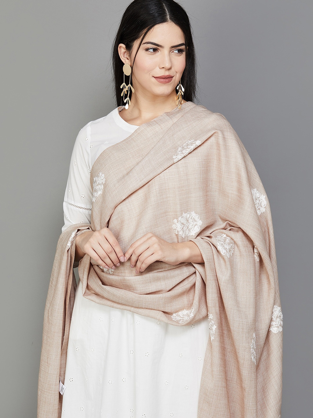 

Melange by Lifestyle Ethnic Motif Embroidered Shawl, Beige