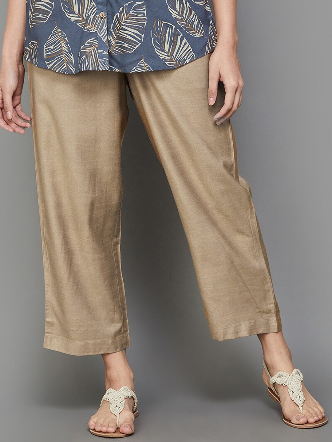 

Melange by Lifestyle Women Mid-Rise Silk Cropped Trouser, Gold