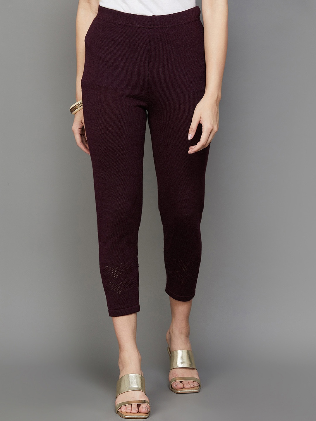 

Melange by Lifestyle Women Mid-Rise Acrylic Cropped Trouser, Burgundy