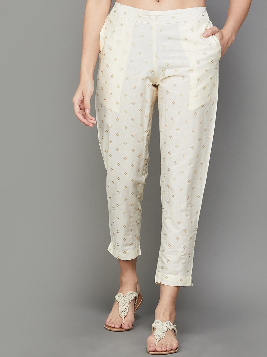 

Melange by Lifestyle Women Ethnic Motifs Printed Cigarette Trousers, Off white