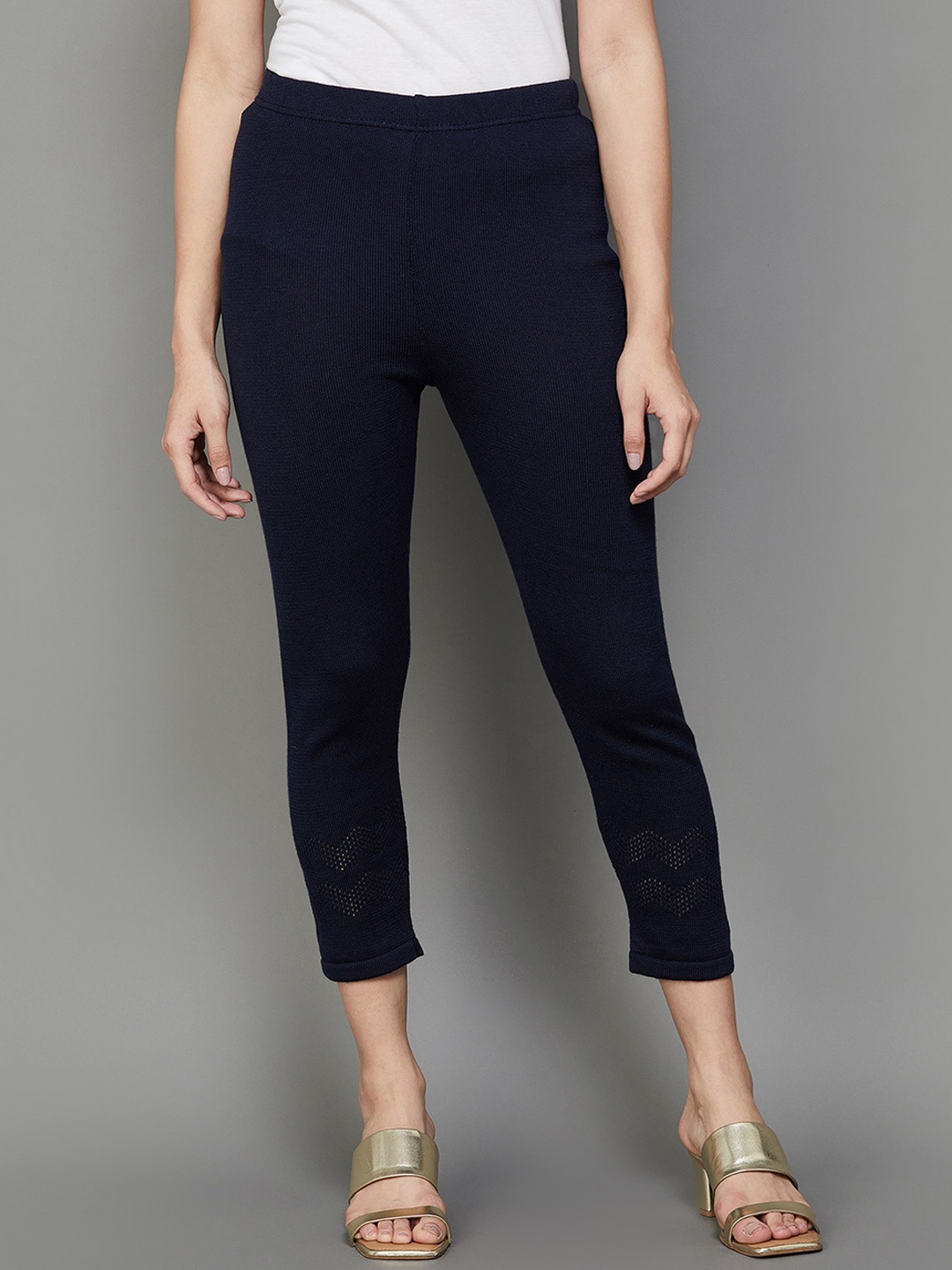 

Melange by Lifestyle Women Mid-Rise Pure Acrylic Trousers, Blue