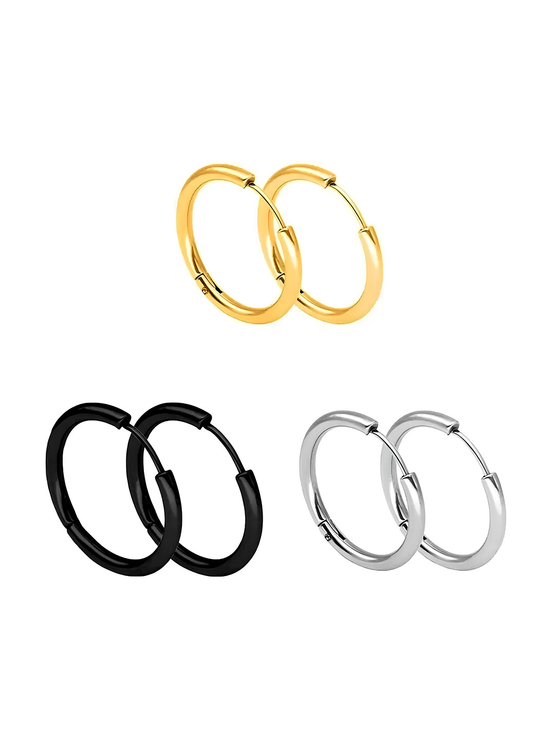 

KARISHMA KREATIONS Set Of 3 Contemporary Hoop Earrings, Gold