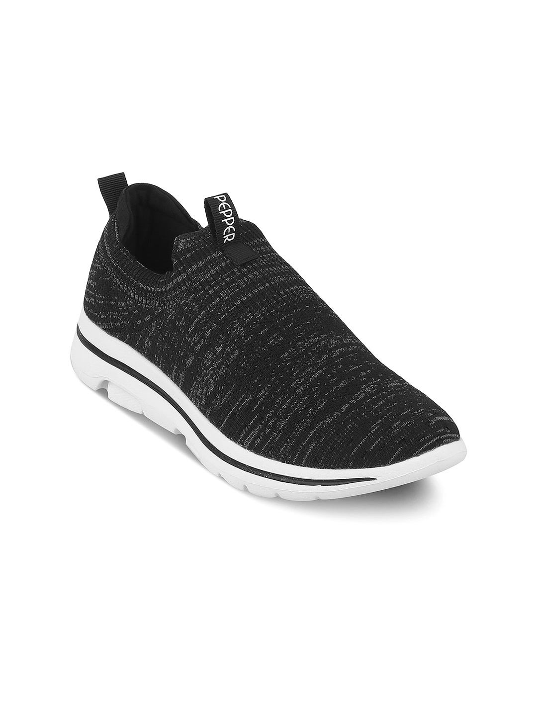 

PEPPER Women Textured Lightweight Slip-On Sneakers, Black