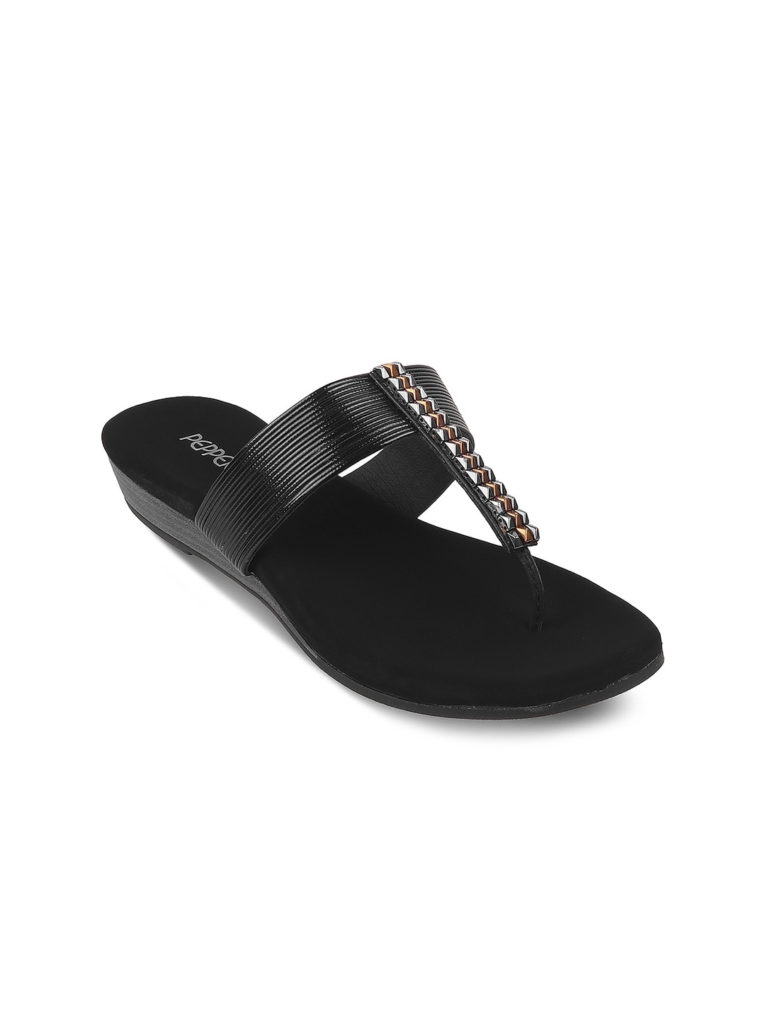 

PEPPER Embellished T-Strap Flats, Black