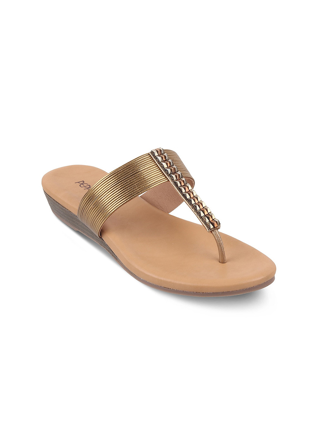 

PEPPER Embellished T-Strap Flats, Gold