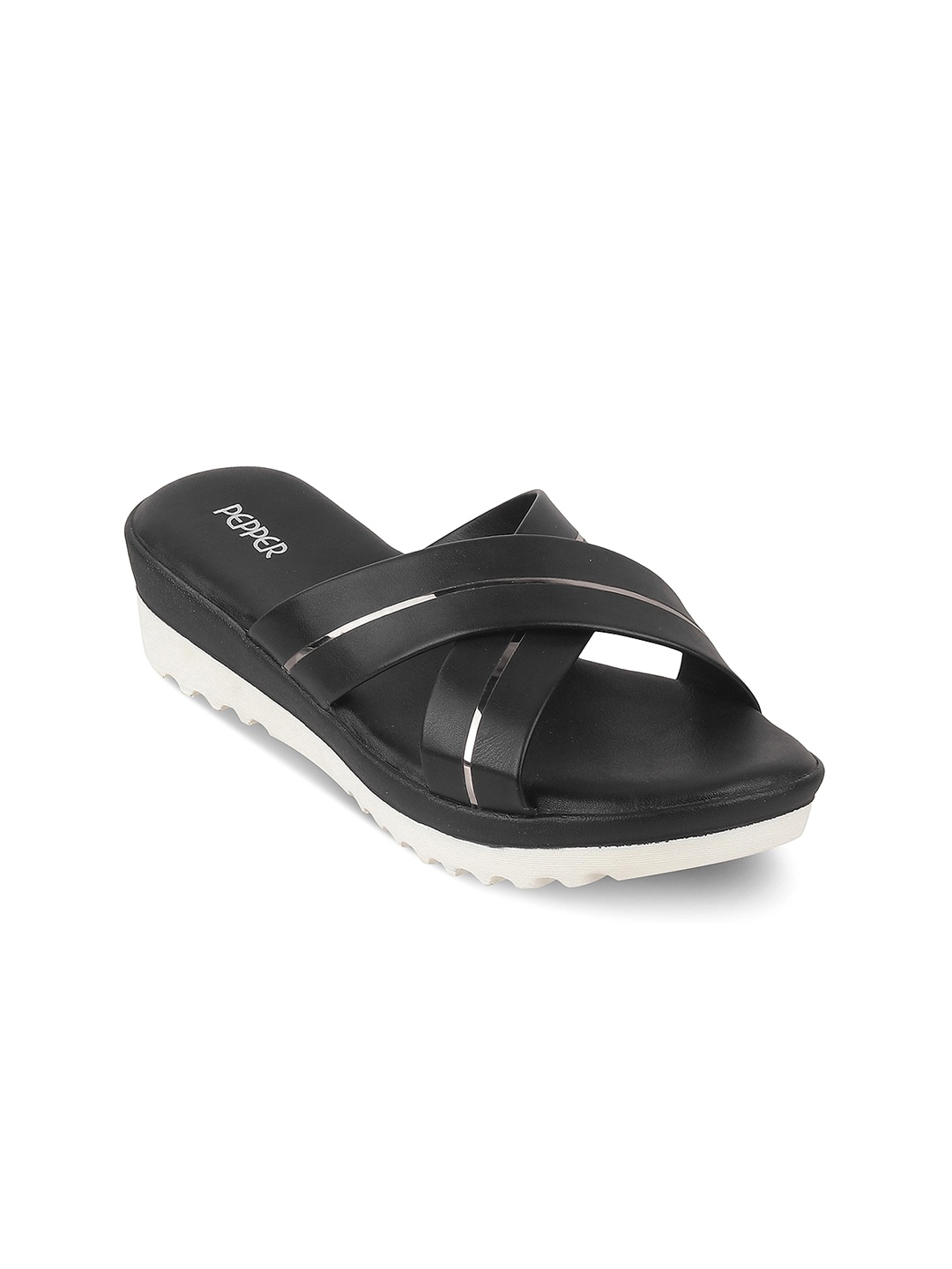 

PEPPER Cross Strap Open Toe Flats, Black