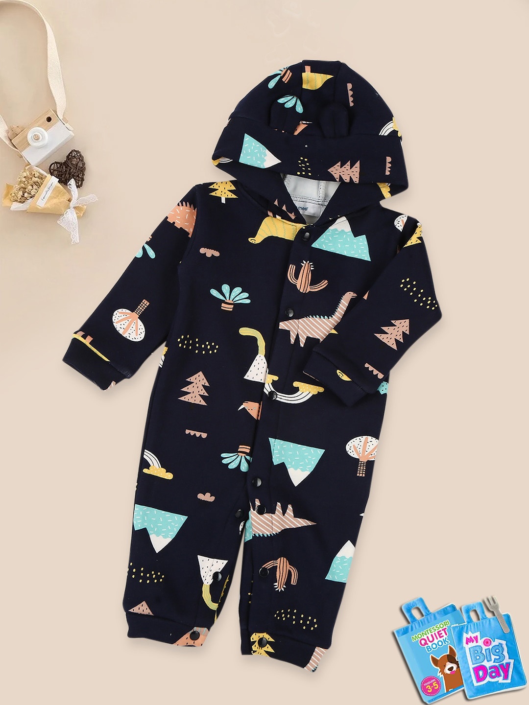 

MeeMee Infants Printed Cotton Rompers, Navy blue