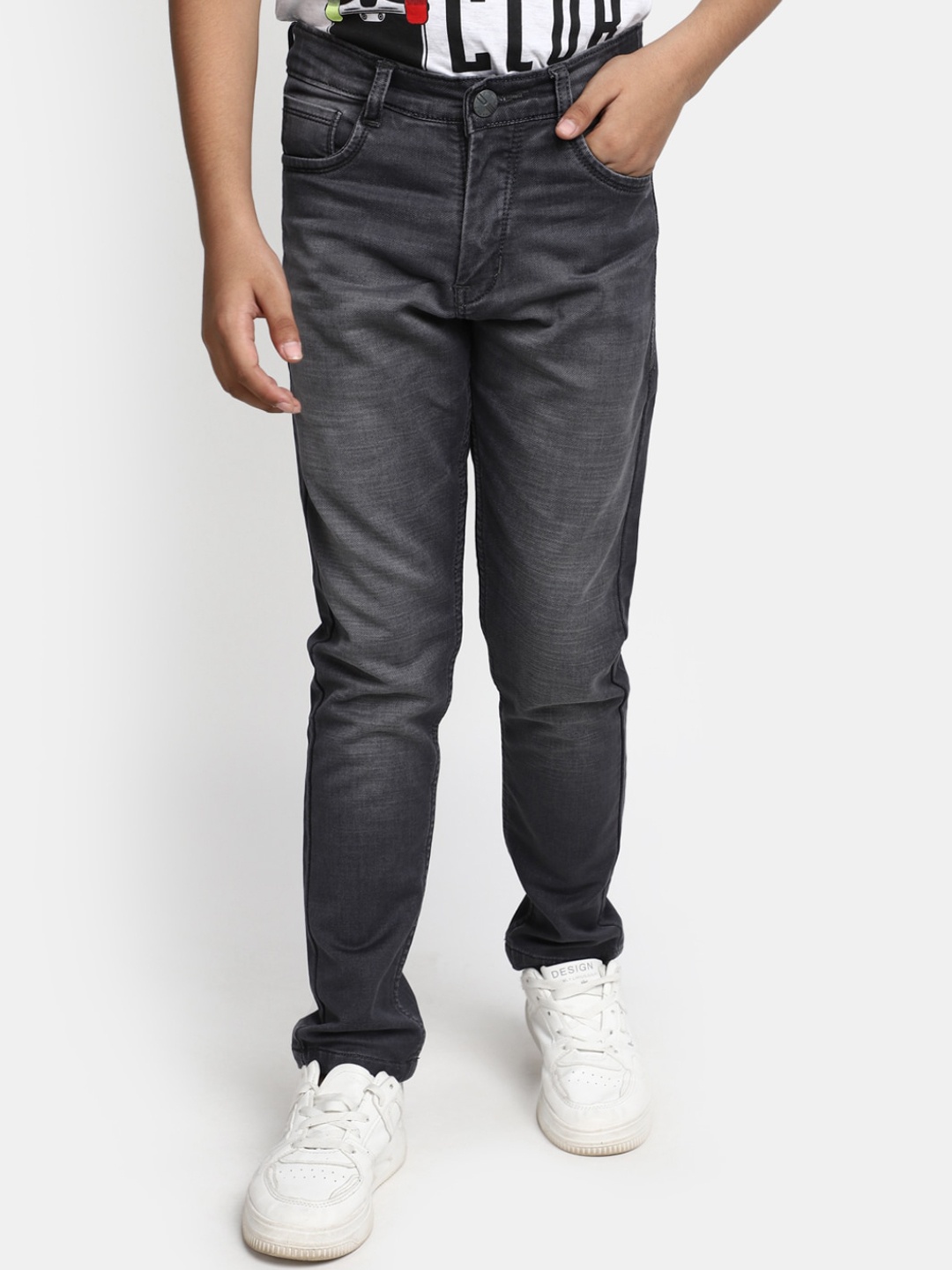 

V-Mart Boys Mid-Rise Clean Look Heavy Fade Cotton Jeans, Grey