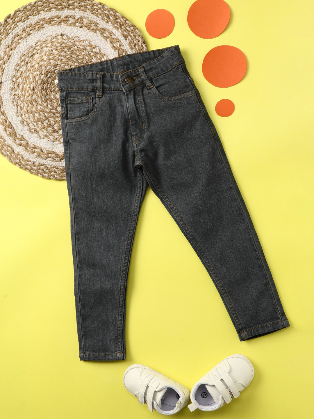 

V-Mart Boys Mid-Rise Clean Look Light Fade Cotton Jeans, Grey