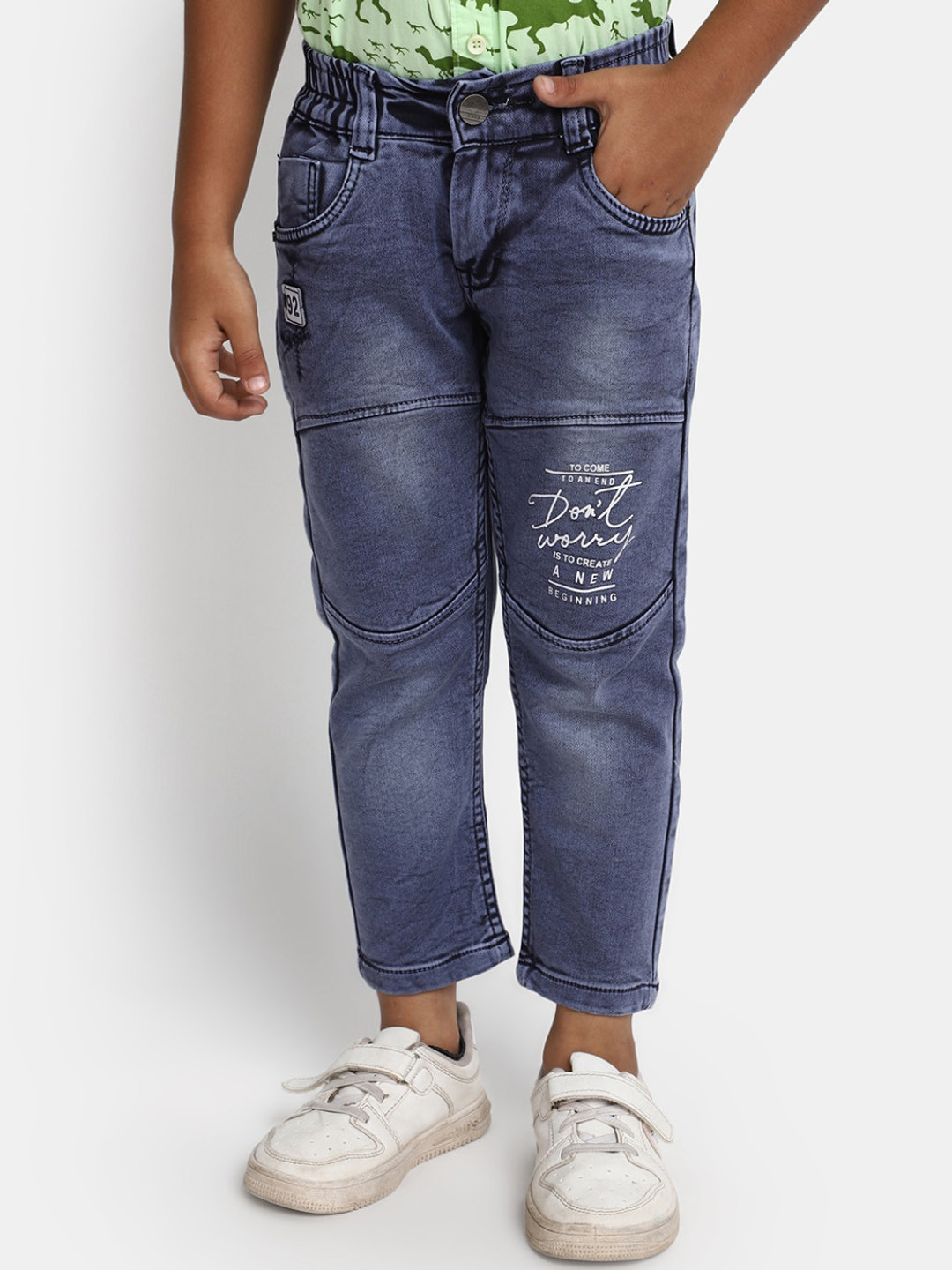 

V-Mart Boys Mid Rise Clean Look Printed Cotton Jeans, Blue