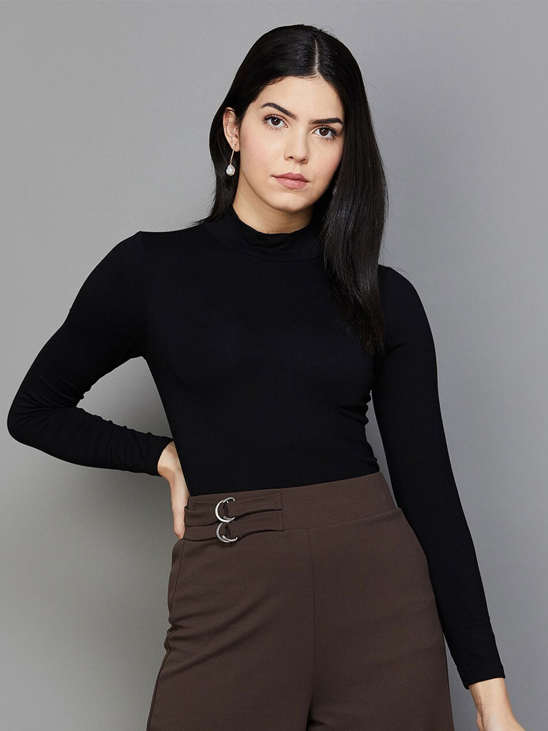 

CODE by Lifestyle High Neck Long Sleeves Top, Black