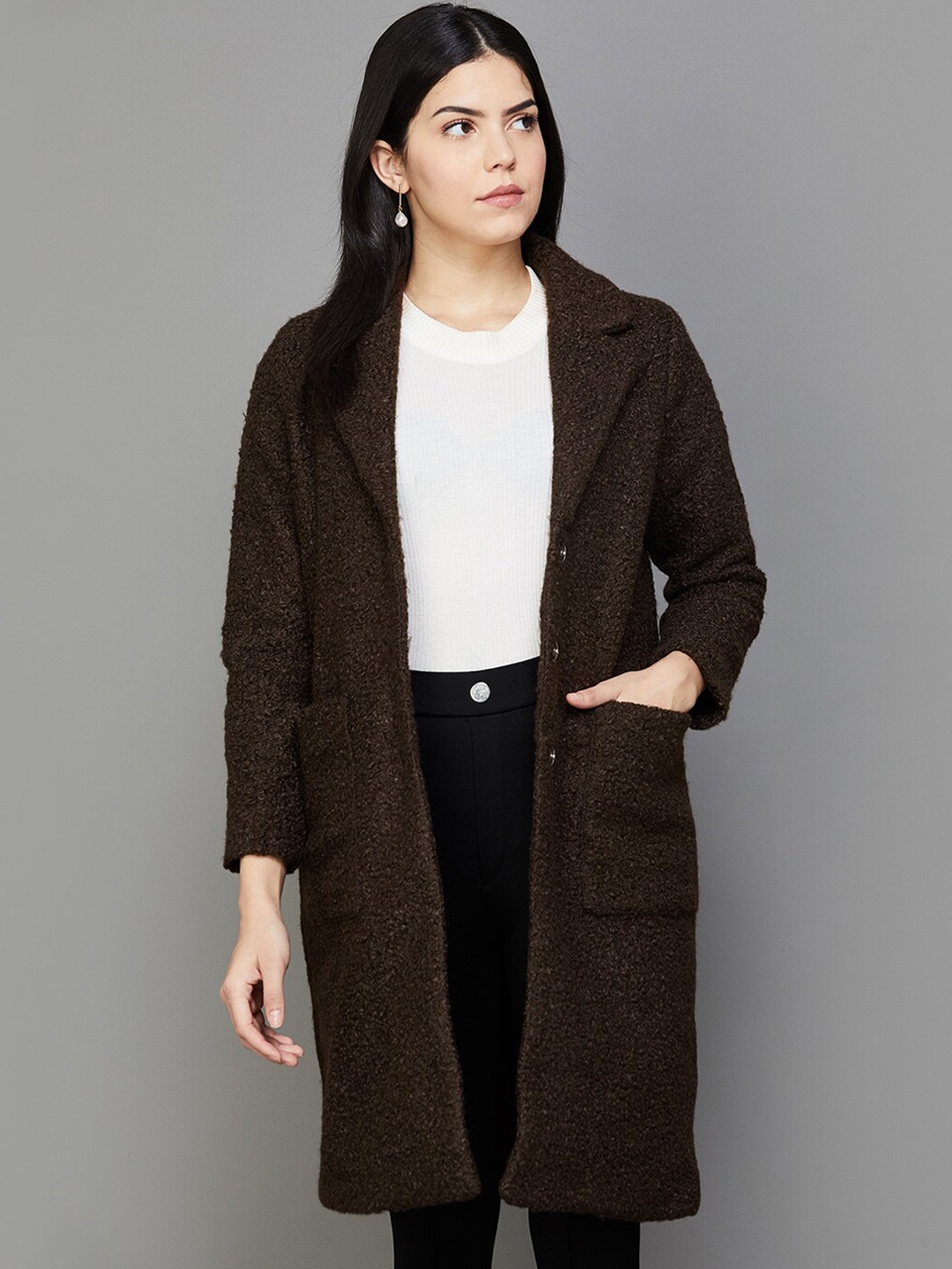 

CODE by Lifestyle Self Design Notched Lapel Longline Overcoat, Brown