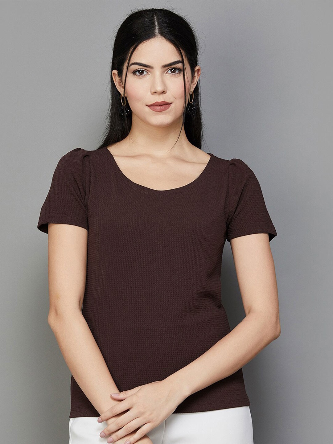 

CODE by Lifestyle Self Design Puff Sleeves Top, Brown