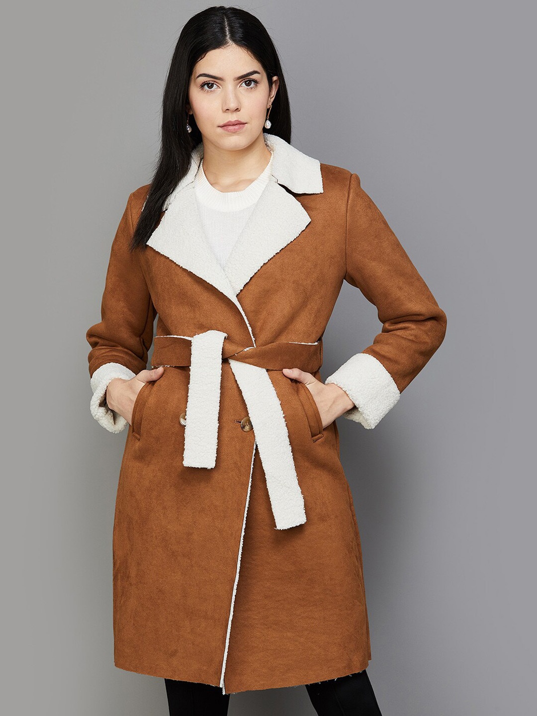 

CODE by Lifestyle Notched Lapel Collar Long Sleeves Longline Trench Coat, Tan