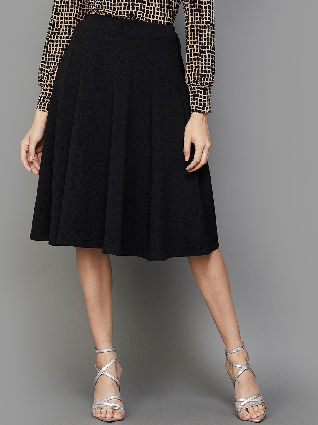 

CODE by Lifestyle Flared A-Line Midi Skirt, Black