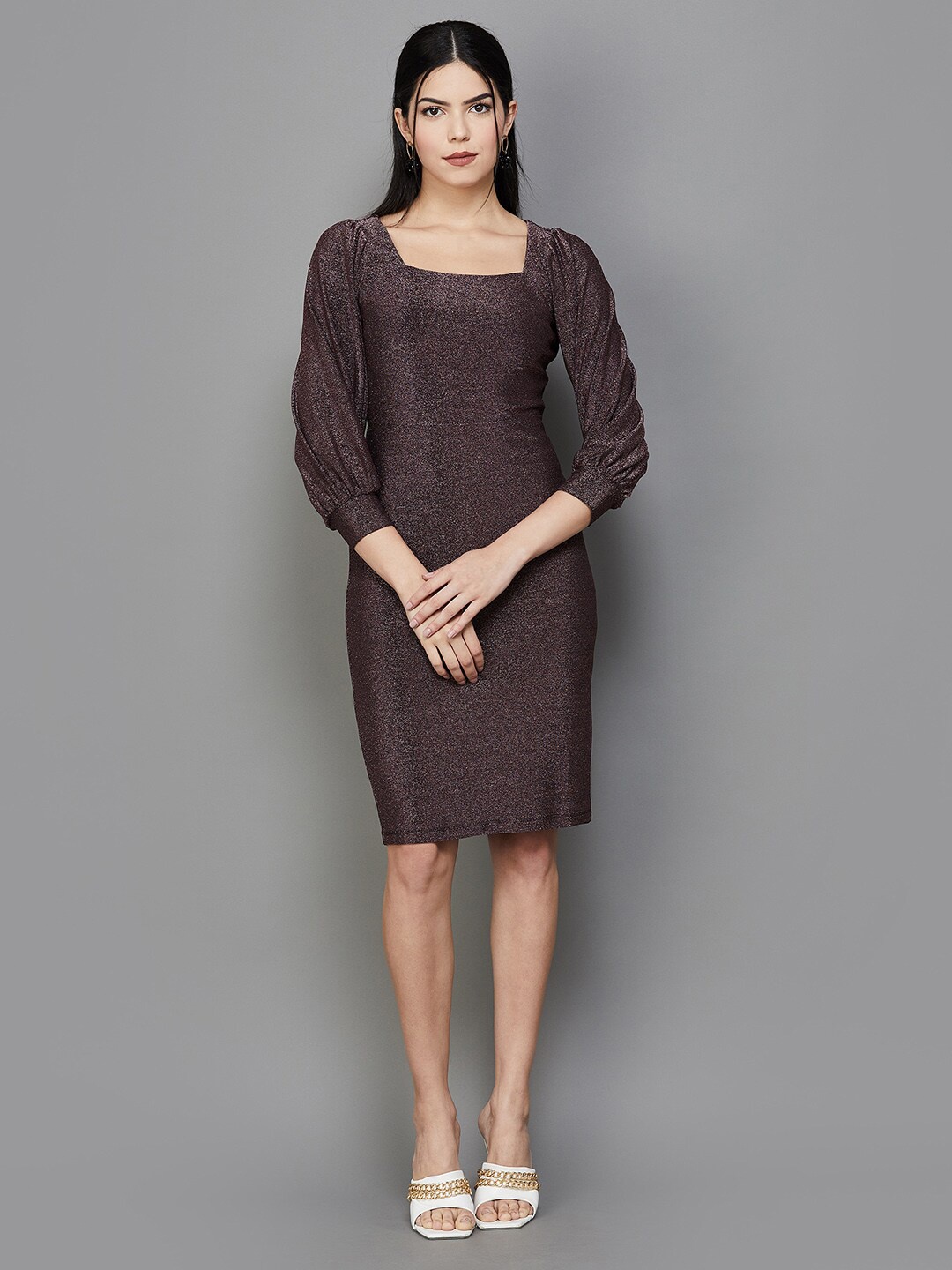 

CODE by Lifestyle Self Design Square Neck Puff Sleeves Sheath Dress, Purple