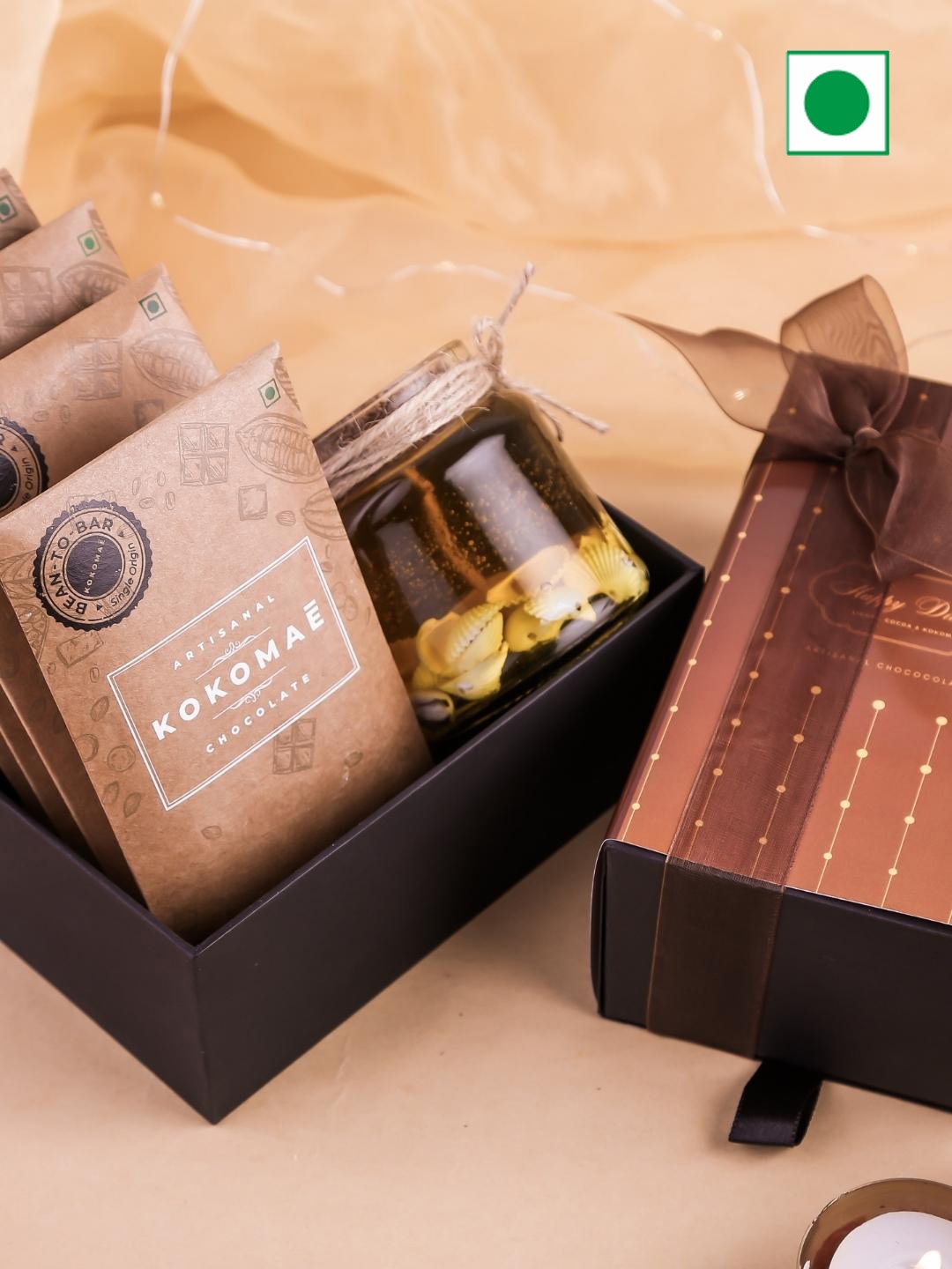 

Kokomae Artisanal Chocolate Hamper for Diwali with 4 Bean to Bars & an offering, Brown