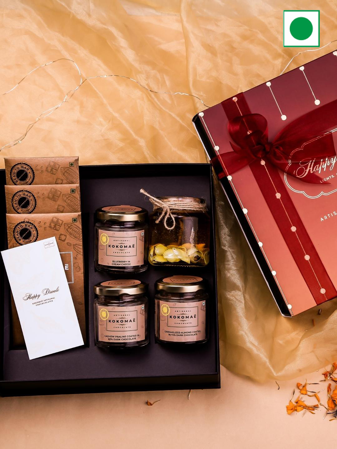 

Kokomae Artisanal Chocolate Bean to Bar Chocolates & Dragess Diwali Box, Brown