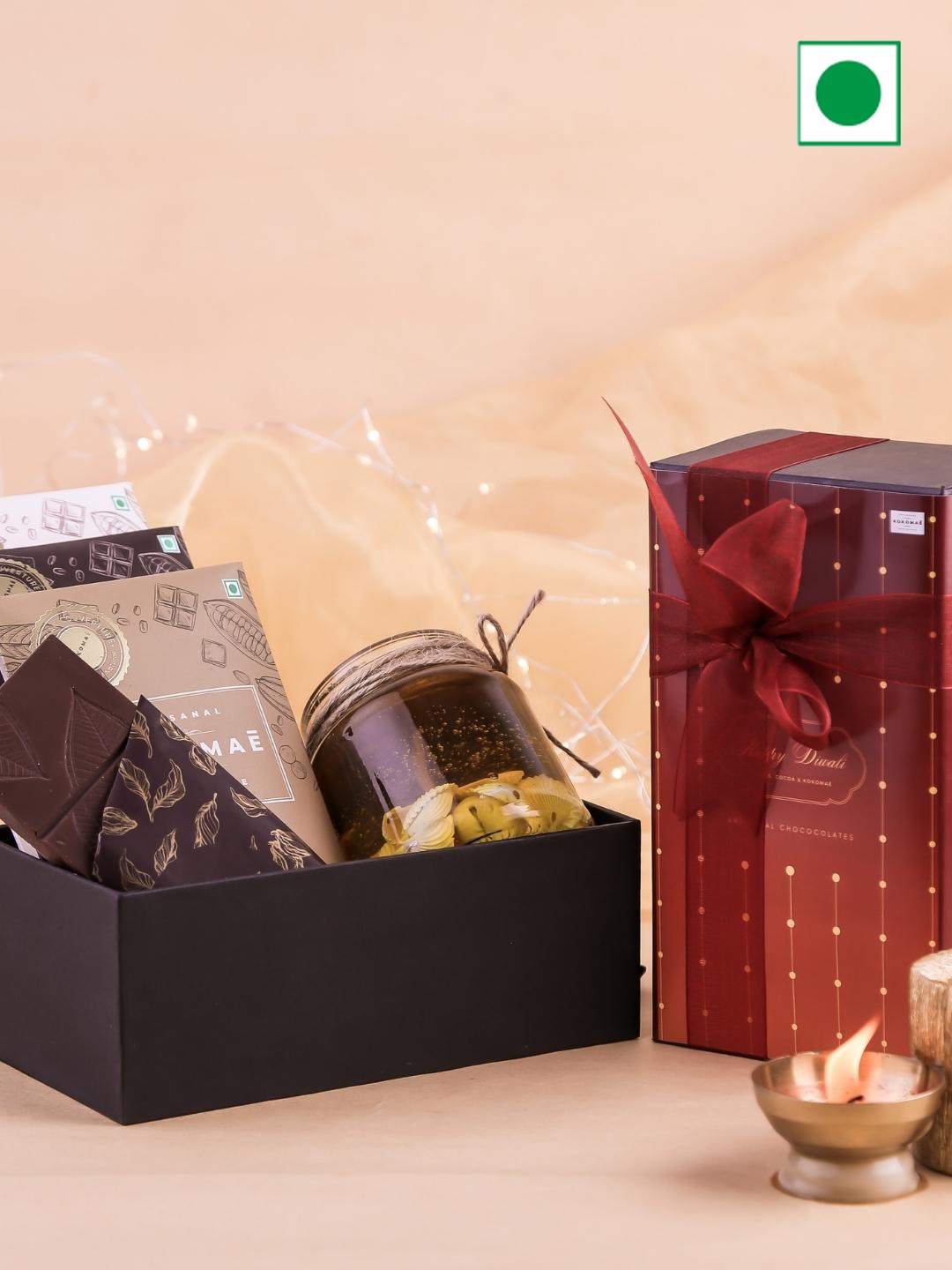 

Kokomae Artisanal Chocolate Diwali Hamper with 3 Belgian Bars - 300gms, Brown