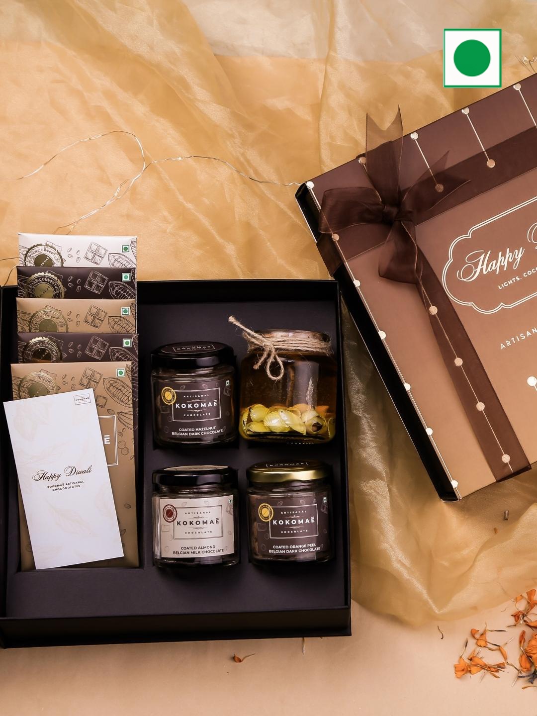 

Kokomae Artisanal Chocolate Royal Treasure Gift Hamper with Candle - 450 gms, Brown