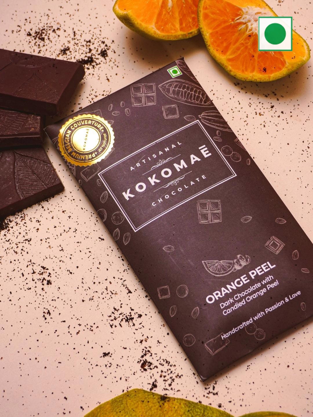 

Kokomae Artisanal Chocolate Diwali Chocolate Orang Peel & Chilli Bar with a Candle, Brown