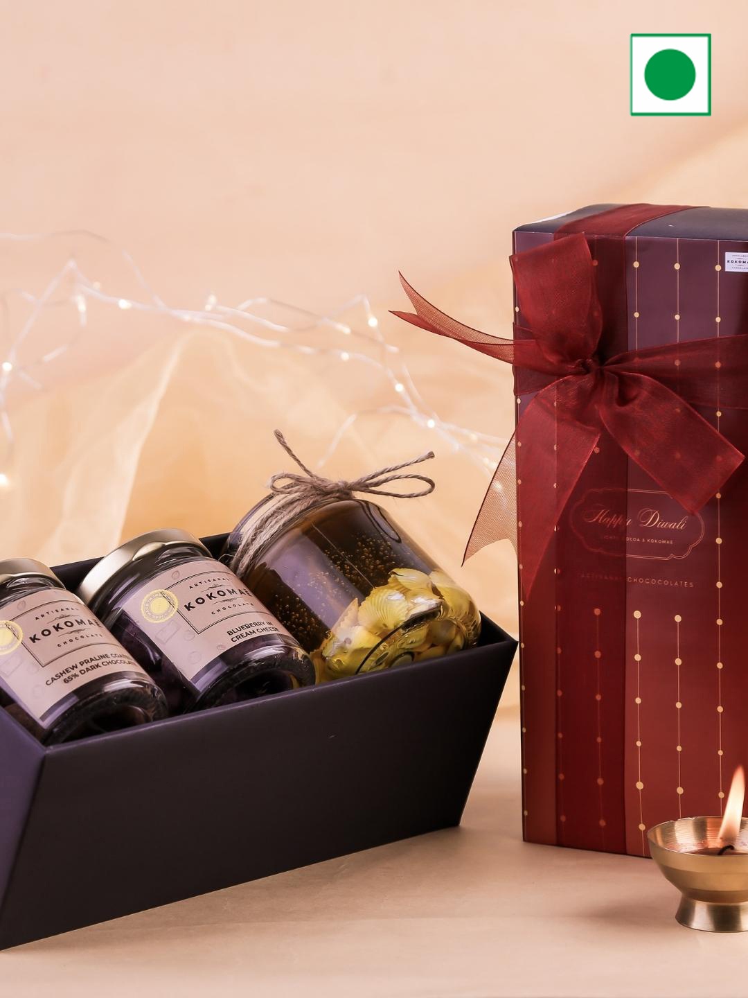 

Kokomae Artisanal Chocolate 2 Jars of Chocolate Coated Nuts & Candle - 300 gms, Brown