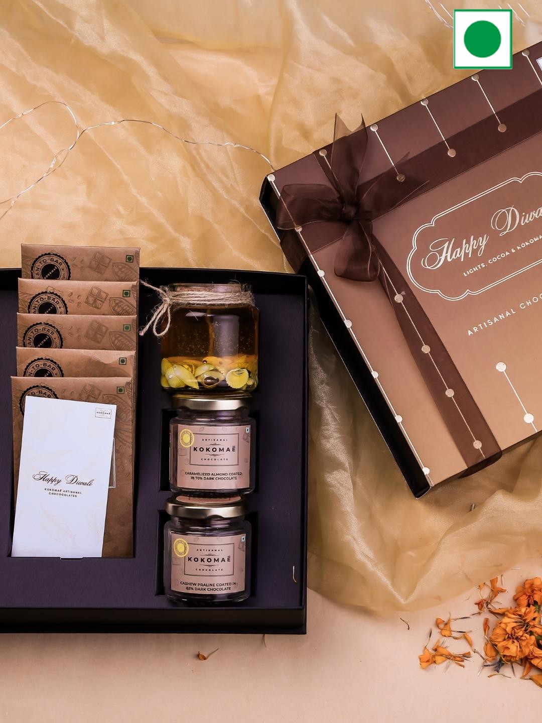 

Kokomae Artisanal Chocolate Festive Fusion Gift Hamper with Candle, Brown