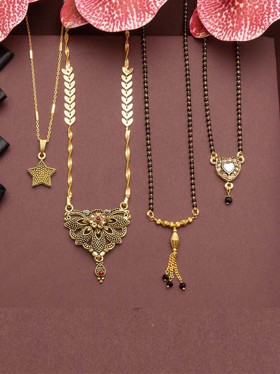 Ramdev Art Fashion Jwellery Set Of 4 Gold Plated Mangalsutra