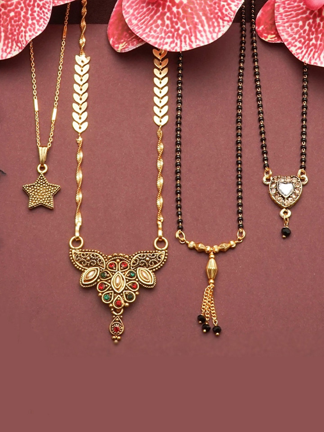 

Ramdev Art Fashion Jwellery Set Of 4 Gold Plated Mangalsutra