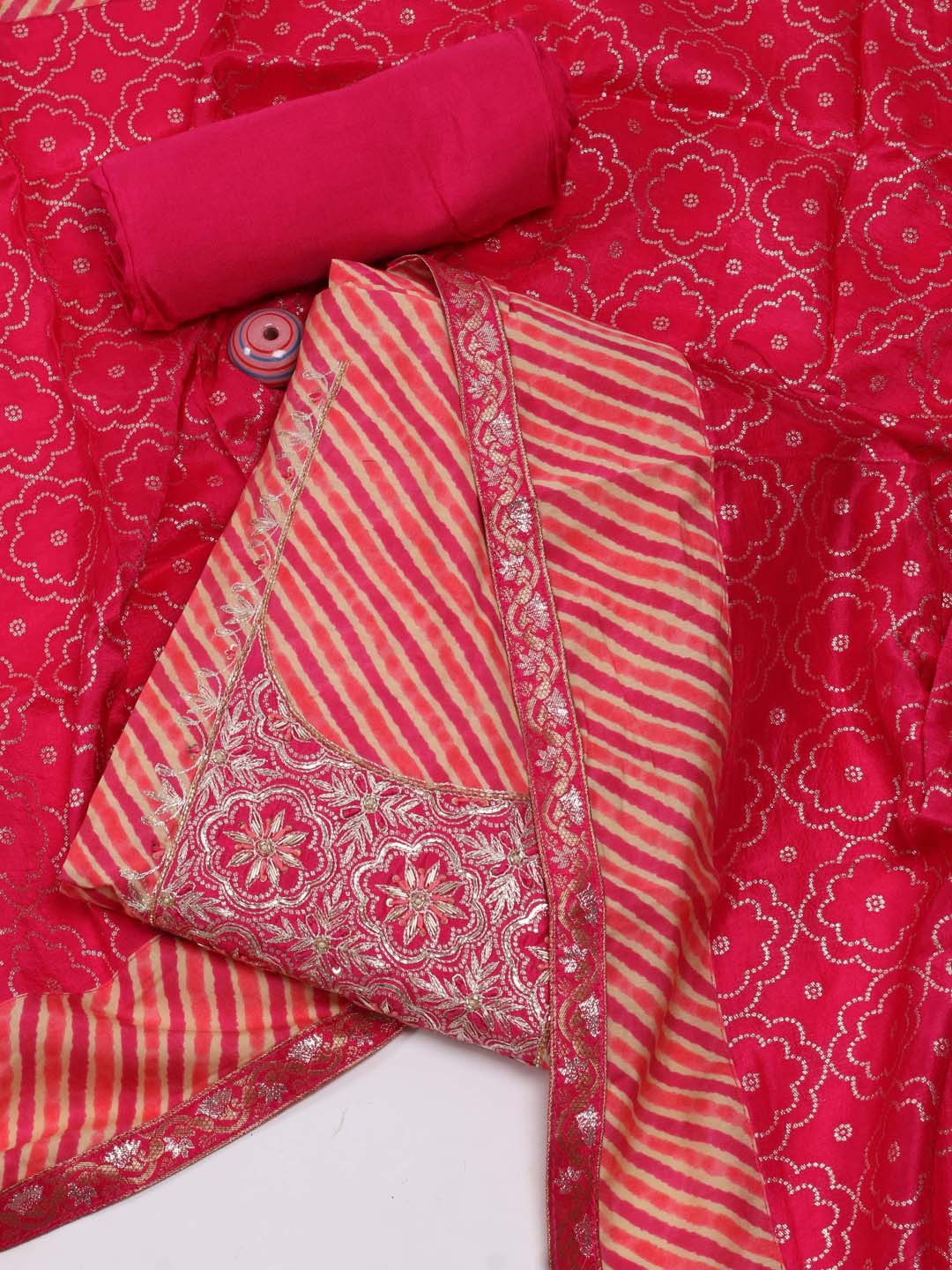

Meena Bazaar Printed Unstitched Dress Material, Pink