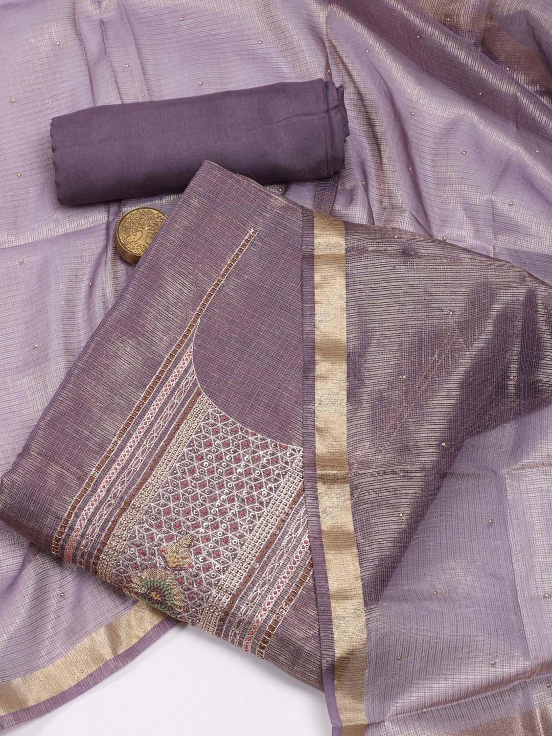 

Meena Bazaar Embroidered Chanderi Silk Unstitched Dress Material, Purple