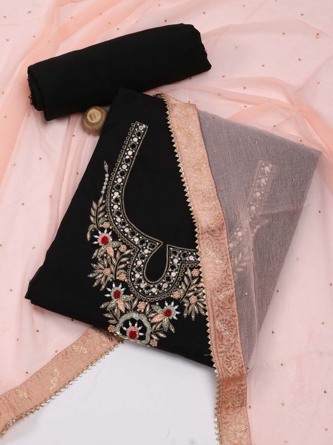 

Meena Bazaar Embroidered Unstitched Dress Material, Black