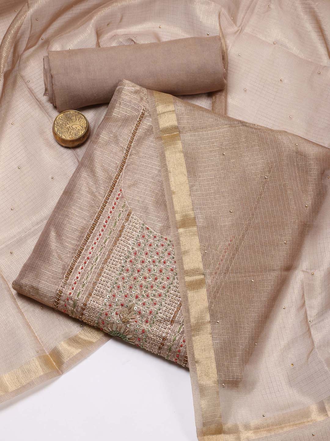 

Meena Bazaar Embroidered Unstitched Dress Material, Beige
