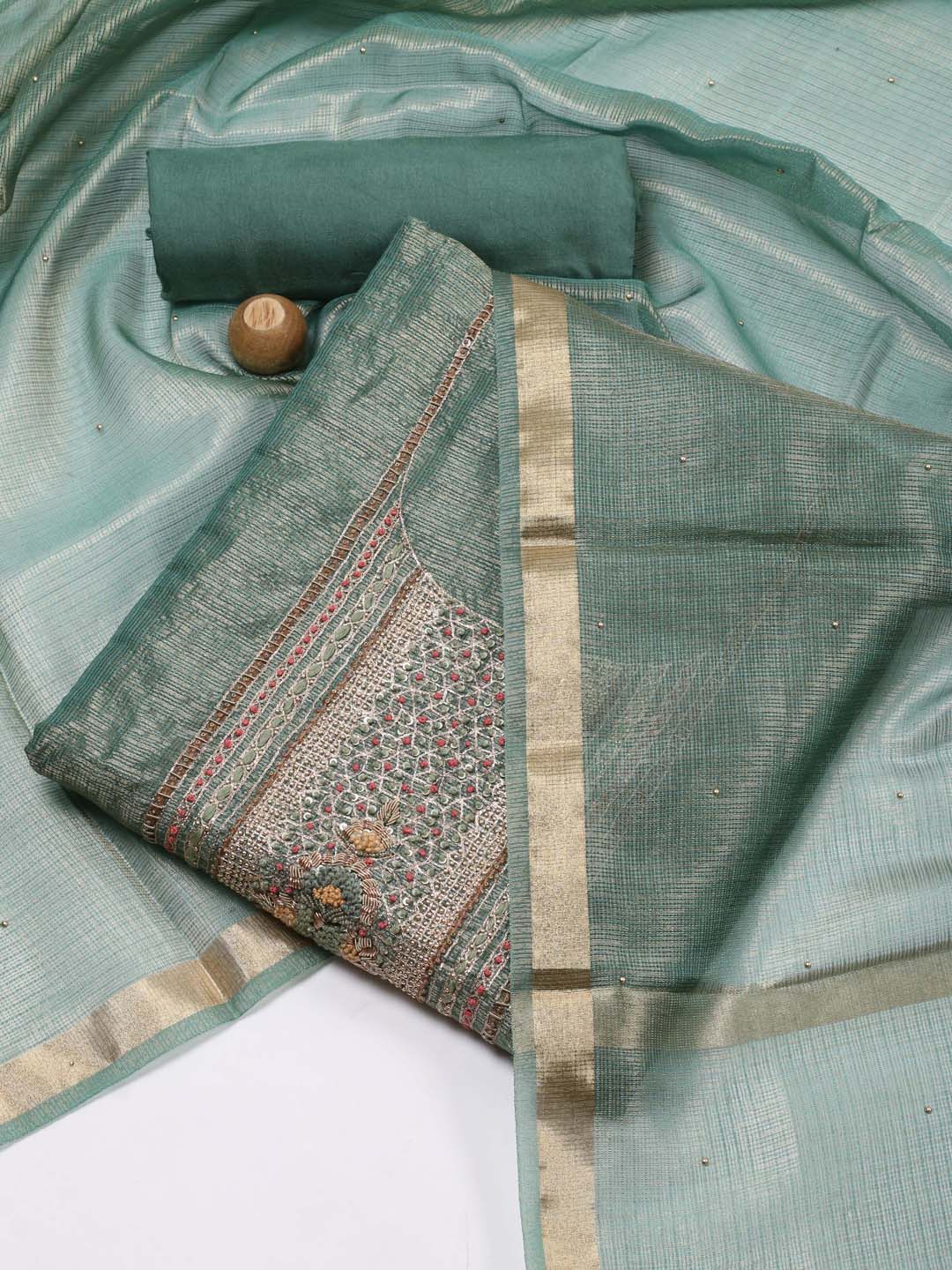 

Meena Bazaar Embroidered Unstitched Dress Material, Sea green