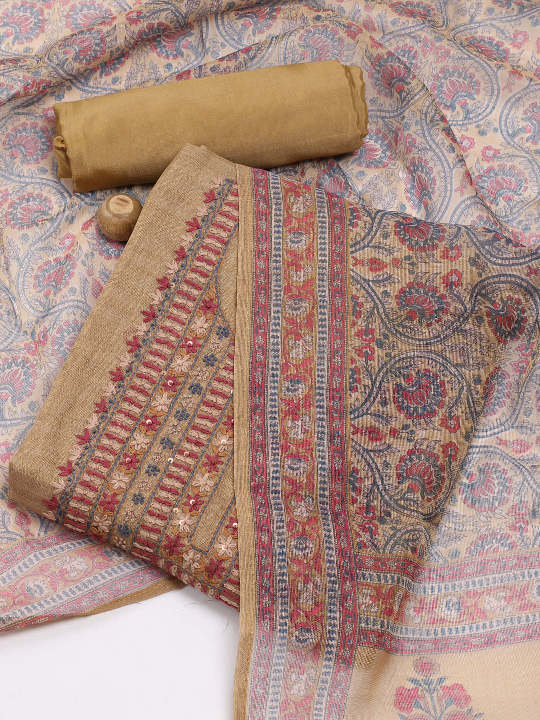 

Meena Bazaar Embroidered Unstitched Dress Material, Beige