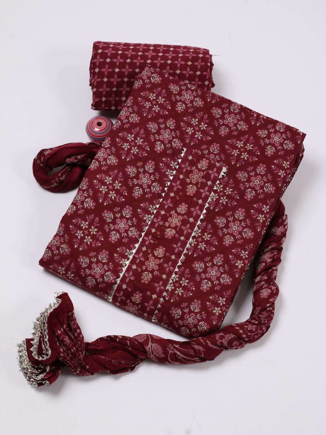 

Meena Bazaar Printed Unstitched Dress Material, Maroon